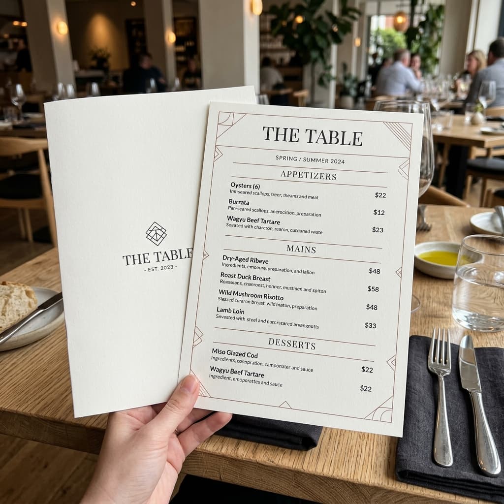 Sample output for Custom Restaurant Menu Generator