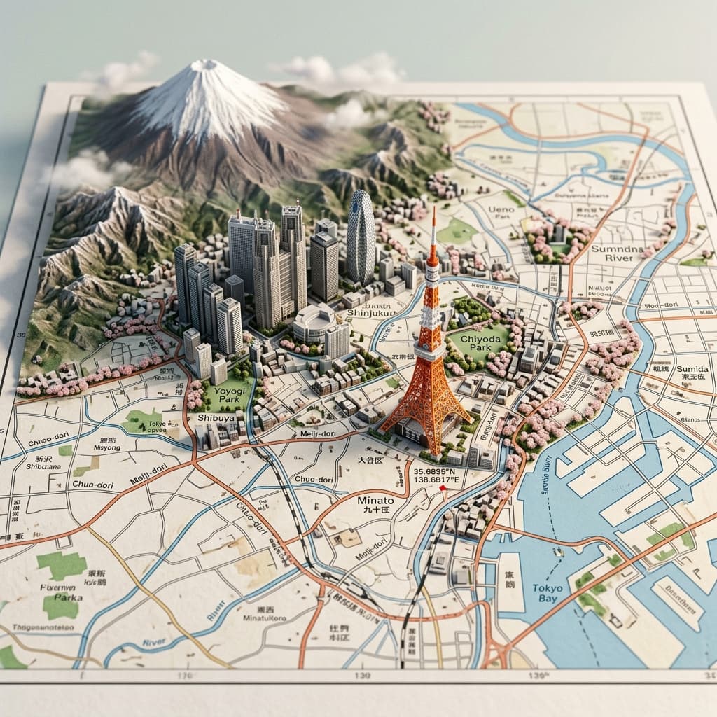 Sample output for 3D Miniature City Diorama on Cartographic Map