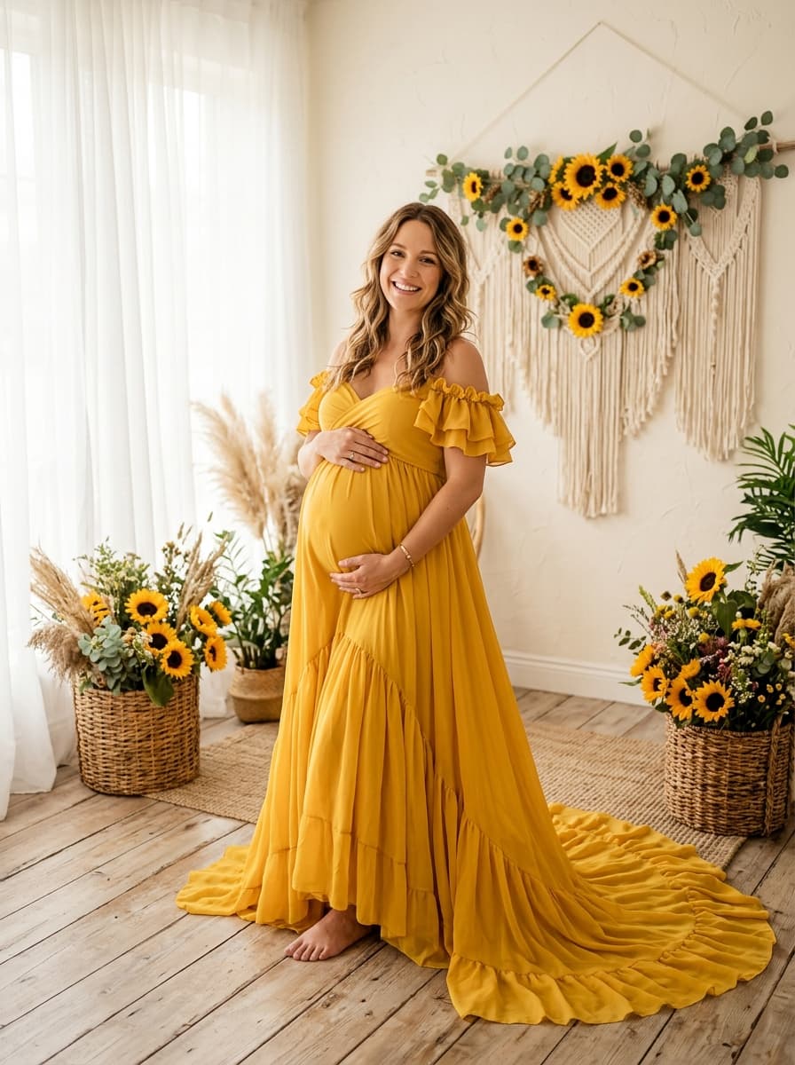 Sample output for Radiant Sunflower Studio Maternity Photoshoot (Image-to-Image)